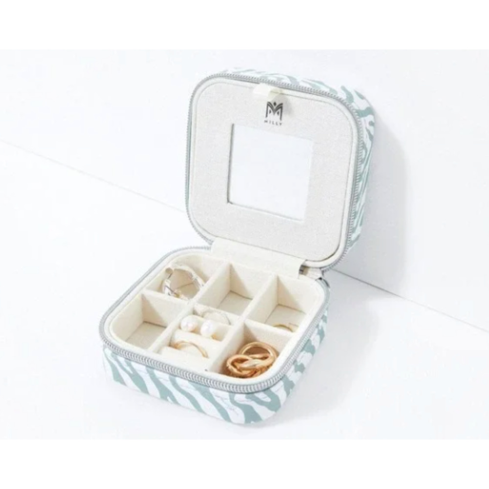 NEW Milly Zip-Around Jewelry Case Blue White Zebra | Compact Travel Organizer
